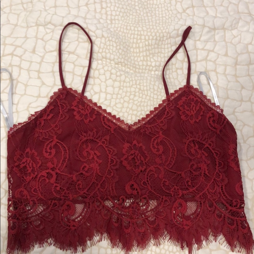 Lovers and Friends Maroon Lace Crop Top in Small